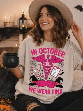 In October We Wear Pink Shirt, Halloween Nurse Breast Cancer Awareness T-Shirt